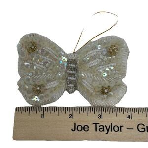 Vintage Silvestri-Double Sided White/Amber Sequined 3” X 4” Butterfly Ornament